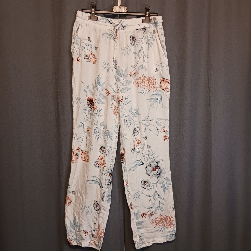 Punto‎ Blanco Floral Relaxed Beach Lounge Pants White Blue Peach S PB Logo